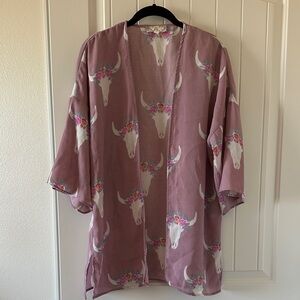 Pink Rose Mauve Kimono with Floral Skull Print